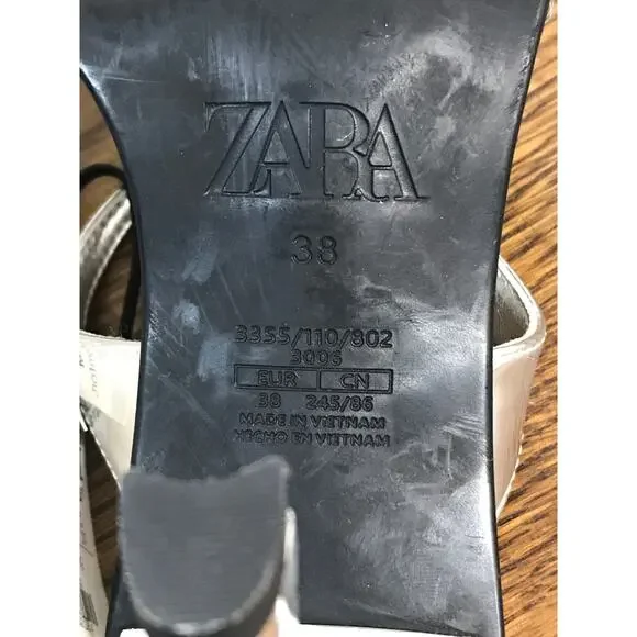 Zara Silver Metallic Strappy Slip On Heels US 7.5 / EUR 38 - Picture 13 of 14